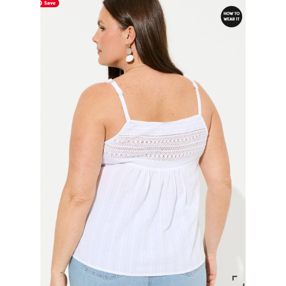 Crochet Swing Cami TORRID Tank Top White Essential 100% Cotton Sizes 1X 2X NEW - Picture 3 of 15